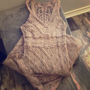 Sleeves nude lace maxi dress